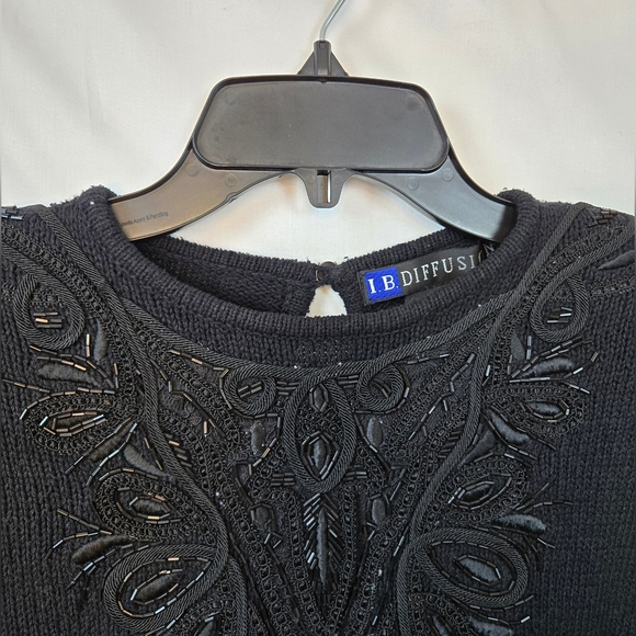 I.B. Diffusion Women's Black Beaded‎ Embroidered Long Sleeve Silk Sweater XS Vtg - Picture 3 of 11